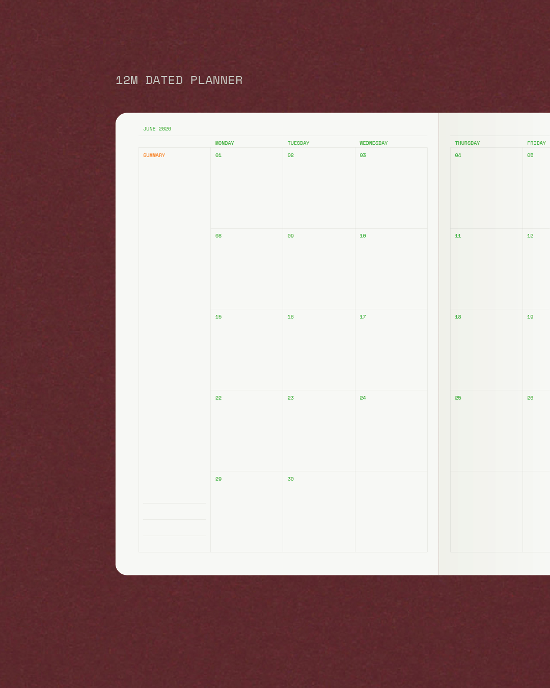 2026 Monthly Dated Planner